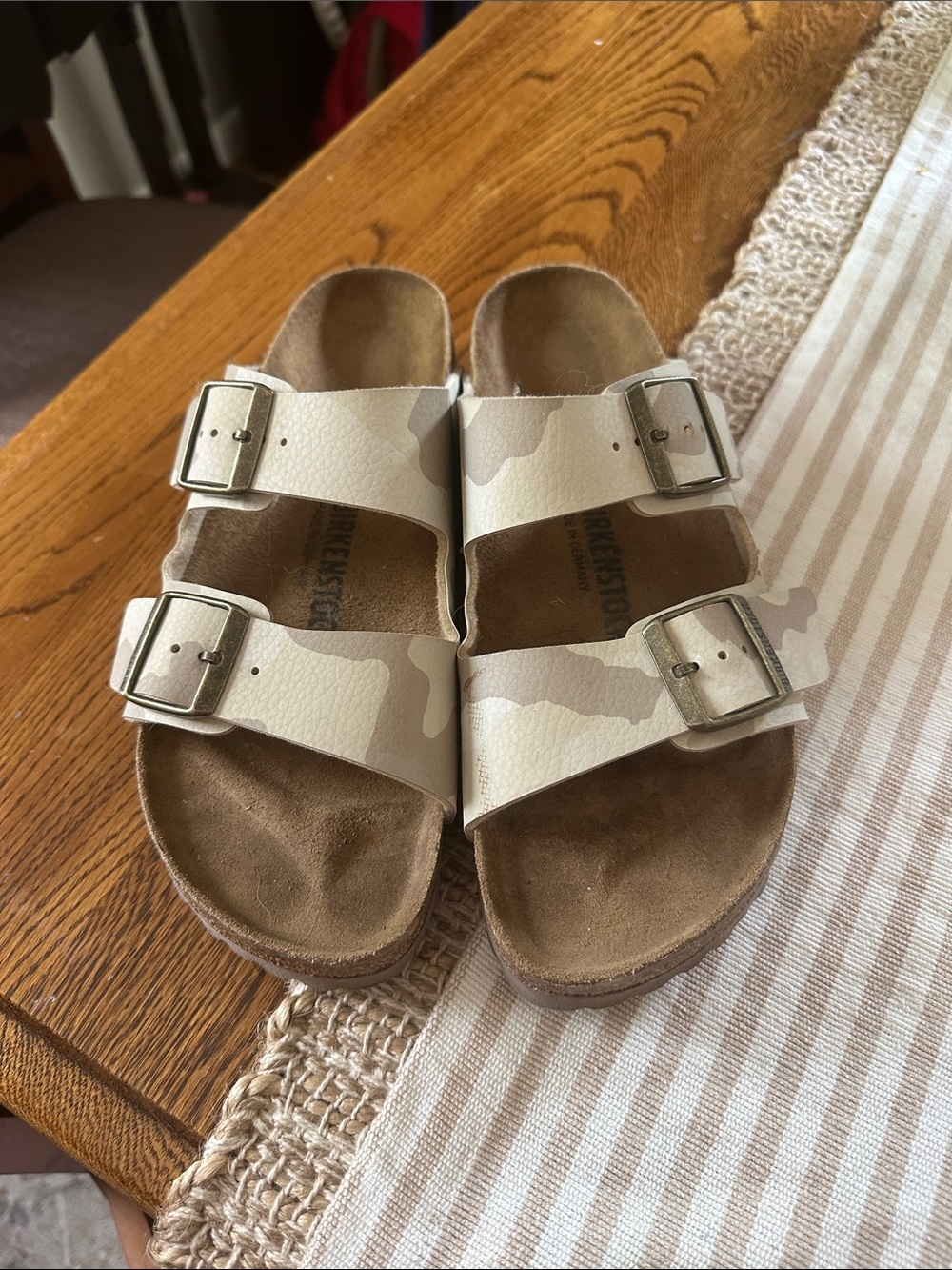 Birkenstock Beige Camo Double-Buckle Sandals